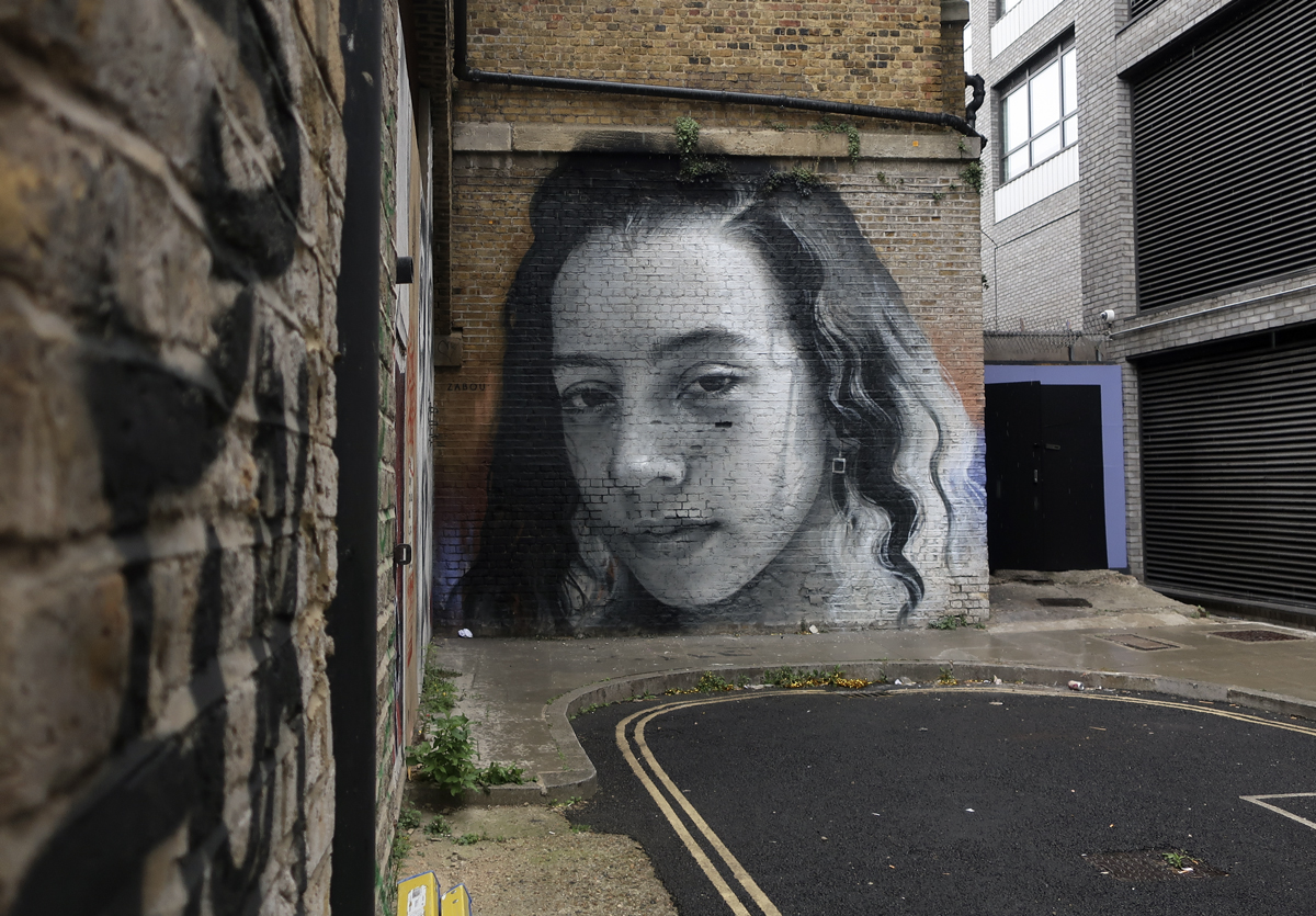 Street art portrait by Zabou in Hoxton
