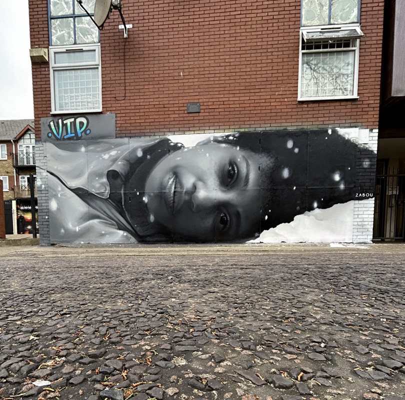 Street art portrait by Zabou in Tottenham