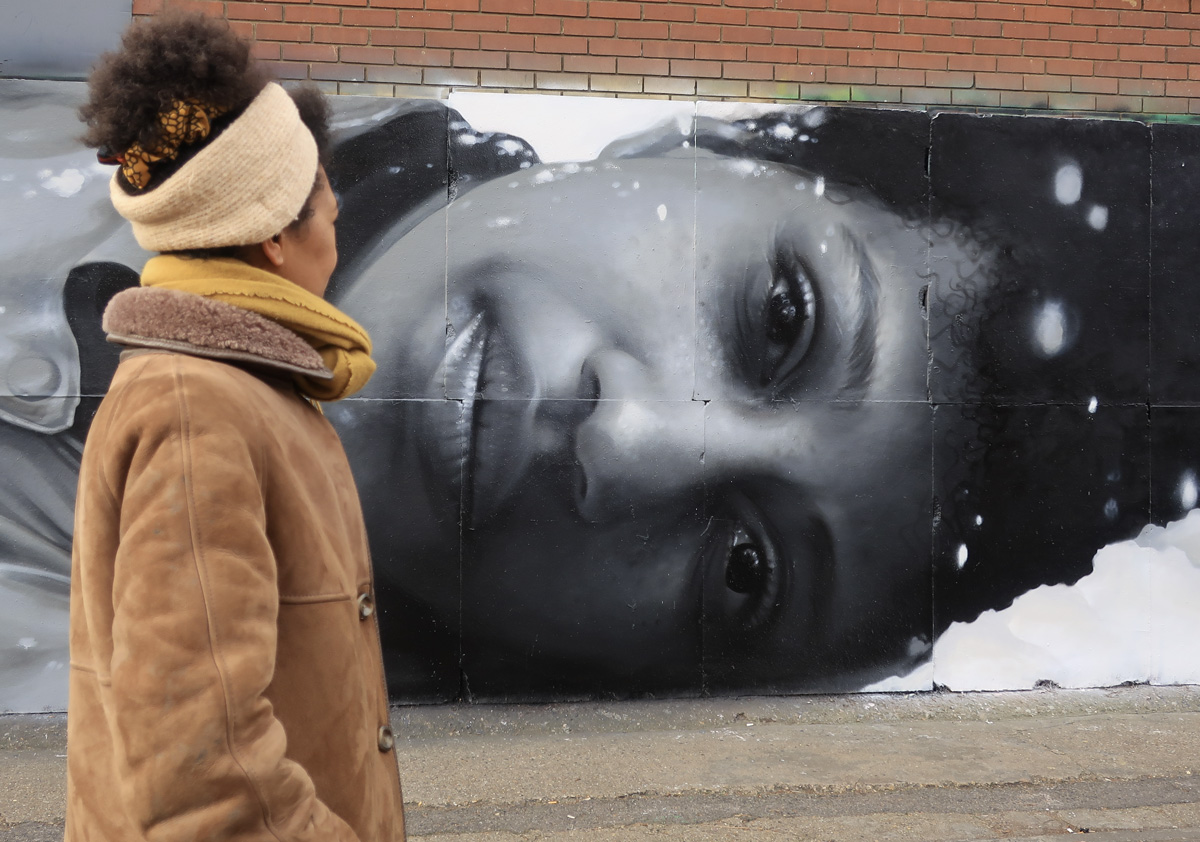 Street art portrait by Zabou in Tottenham