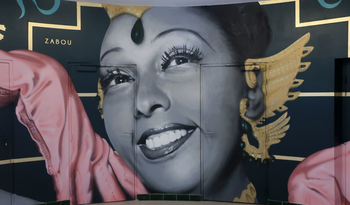 Street art portrait Josephine Baker by Zabou in Paris