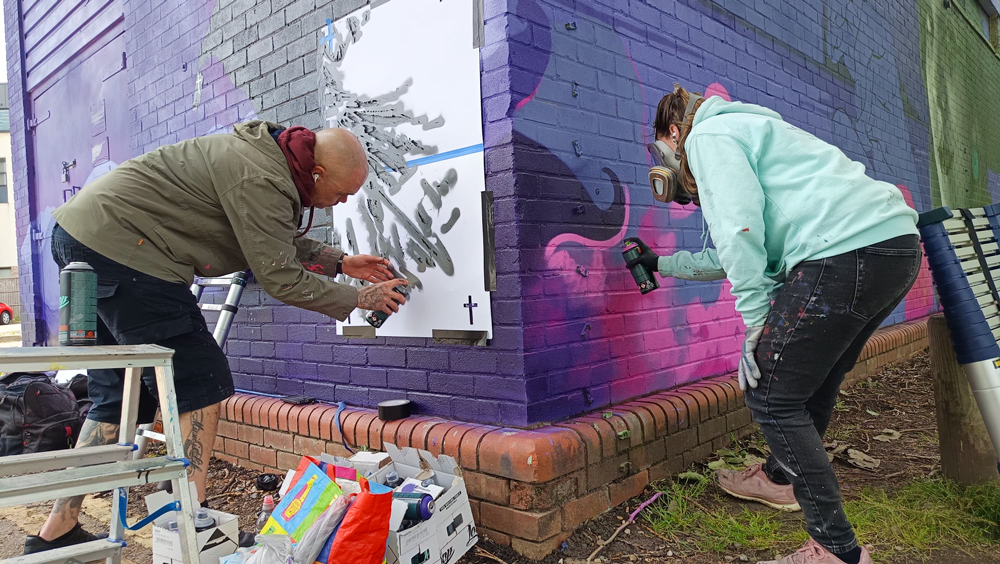 Street art mural by Zabou collaboration project in Chelmsford