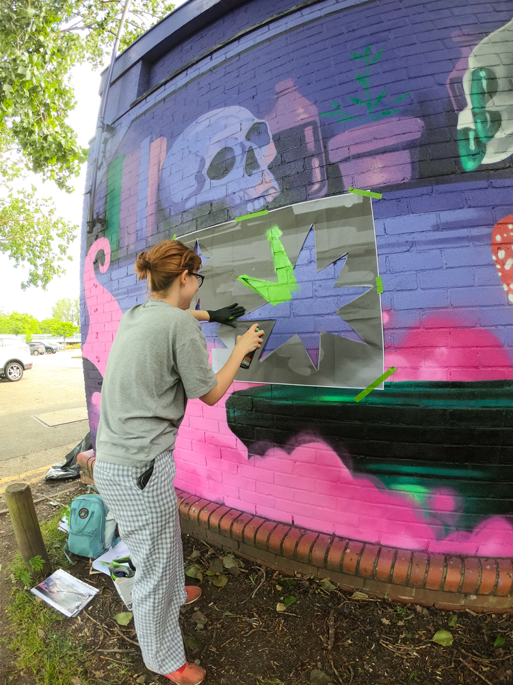 Street art mural by Zabou collaboration project in Chelmsford