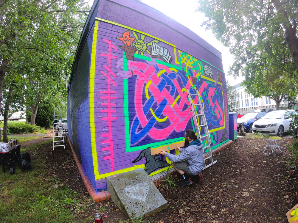 Street art mural by Zabou collaboration project in Chelmsford